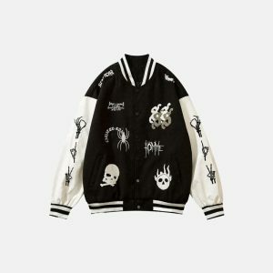 iconic skeleton embroidery varsity jacket youthful edge 8292