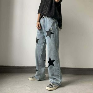 iconic star patterned denim jeans youthful & vibrant style 3666