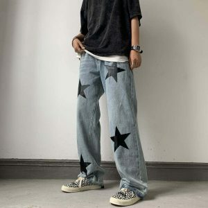 iconic star patterned denim jeans youthful & vibrant style 4689
