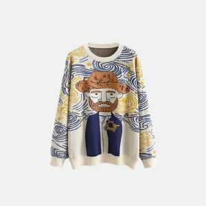 iconic starry cowboy knit sweater youthful & trendy 8975