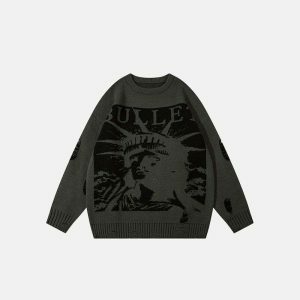 iconic statue of liberty sweater ripped & loose fit 3640