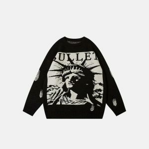 iconic statue of liberty sweater ripped & loose fit 6034