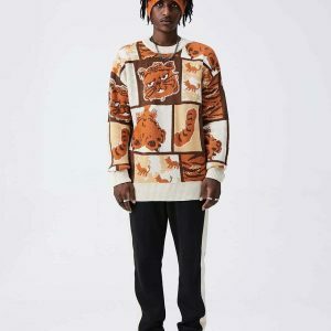 iconic tiger print sweater   youthful & dynamic style 6020