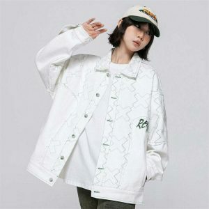 iconic white varsity jacket x mark design youthful appeal 3213