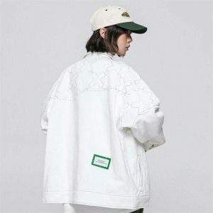 iconic white varsity jacket x mark design youthful appeal 3613