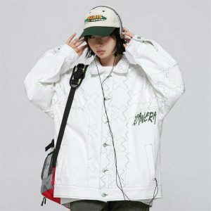 iconic white varsity jacket x mark design youthful appeal 5804