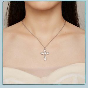 luxurious white gold plated cross necklace 925 sterling elegance 3973