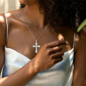 luxurious white gold plated cross necklace 925 sterling elegance 8064