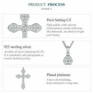 luxurious white gold plated cross necklace 925 sterling elegance 8093