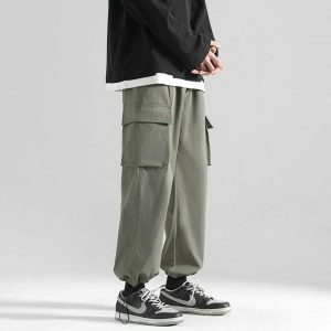 multi pocket cargo pants sleek polyester urban essential 2098