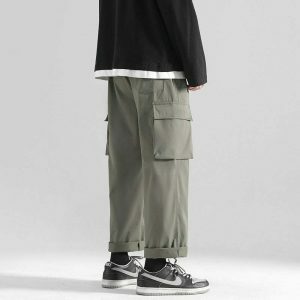 multi pocket cargo pants sleek polyester urban essential 6980