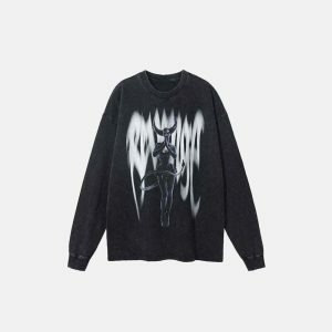 oversized devil graphic sweatshirt youthful & edgy appeal 7117