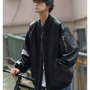 oversized leather moto jacket solid & edgy streetwear icon 1081