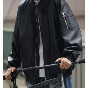 oversized leather moto jacket solid & edgy streetwear icon 3370