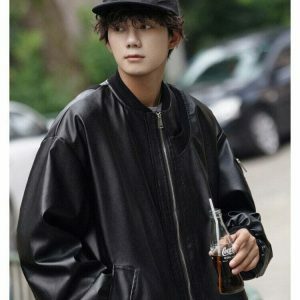 oversized leather moto jacket solid & edgy streetwear icon 3757