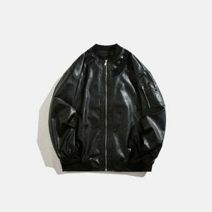 oversized leather moto jacket solid & edgy streetwear icon 8590