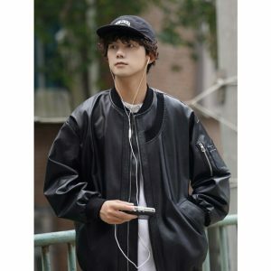 oversized leather moto jacket solid & edgy streetwear icon 8628