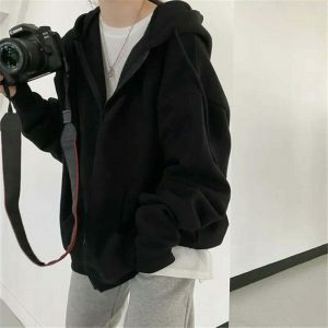 oversized solid zip up hoodie   chic & youthful streetwear 1756