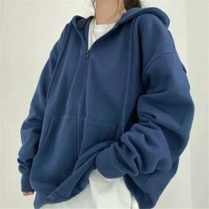 oversized solid zip up hoodie   chic & youthful streetwear 3841