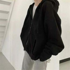 oversized solid zip up hoodie   chic & youthful streetwear 4524