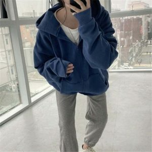 oversized solid zip up hoodie   chic & youthful streetwear 5007