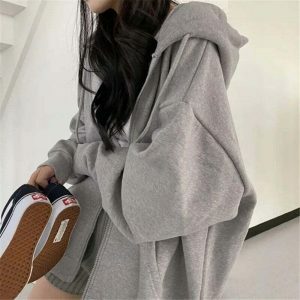 oversized solid zip up hoodie   chic & youthful streetwear 5566