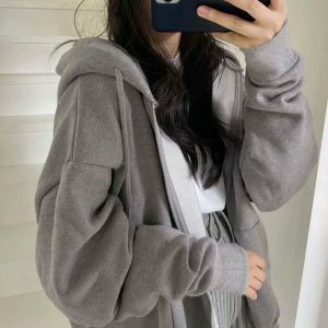 oversized solid zip up hoodie   chic & youthful streetwear 5602