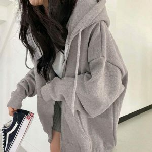 oversized solid zip up hoodie   chic & youthful streetwear 5692