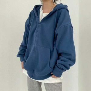 oversized solid zip up hoodie   chic & youthful streetwear 6463