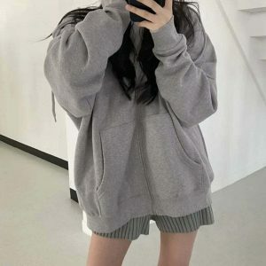 oversized solid zip up hoodie   chic & youthful streetwear 8381