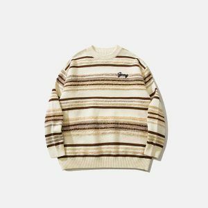 oversized striped knit sweater youthful & dynamic style 1440