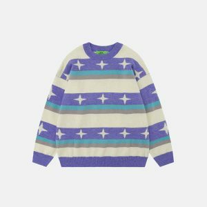 patchwork striped sweater dynamic & youthful streetwear icon 2460