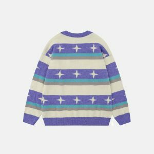 patchwork striped sweater dynamic & youthful streetwear icon 5205