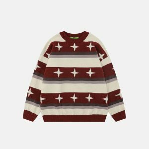 patchwork striped sweater dynamic & youthful streetwear icon 7652