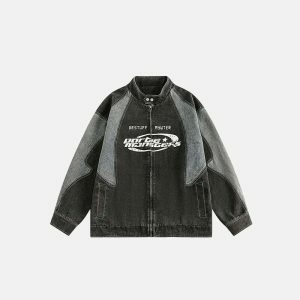 racing motorcycle denim jacket edgy racing inspired denim jacket urban chic 2780
