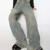raw edged baggy denim pants washed for a youthful look 2307