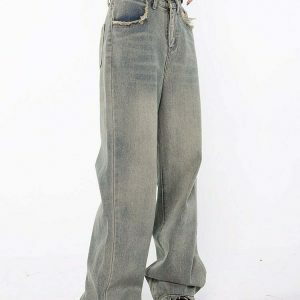 raw edged baggy denim pants washed for a youthful look 2436