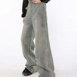 raw edged baggy denim pants washed for a youthful look 2736