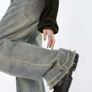 raw edged baggy denim pants washed for a youthful look 2875