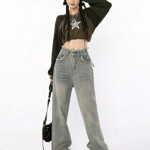 raw edged baggy denim pants washed for a youthful look 2885