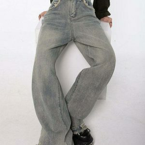 raw edged baggy denim pants washed for a youthful look 2957