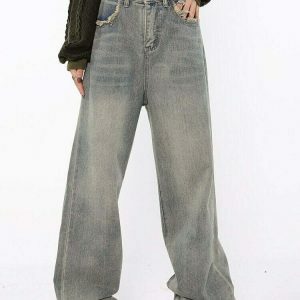 raw edged baggy denim pants washed for a youthful look 3456