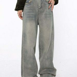 raw edged baggy denim pants washed for a youthful look 3834