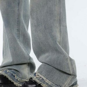 raw edged baggy denim pants washed for a youthful look 4008