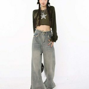 raw edged baggy denim pants washed for a youthful look 5158