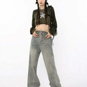 raw edged baggy denim pants washed for a youthful look 7184