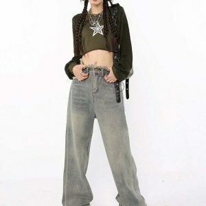 raw edged baggy denim pants washed for a youthful look 7908