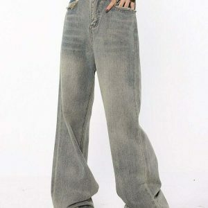 raw edged baggy denim pants washed for a youthful look 8962