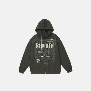 rebirth skeleton hoodie   zip up design youthful edge 1079