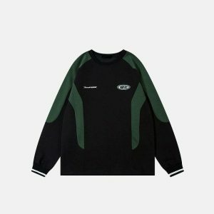 retro black & green sweatshirt oversized & youthful appeal 5393
